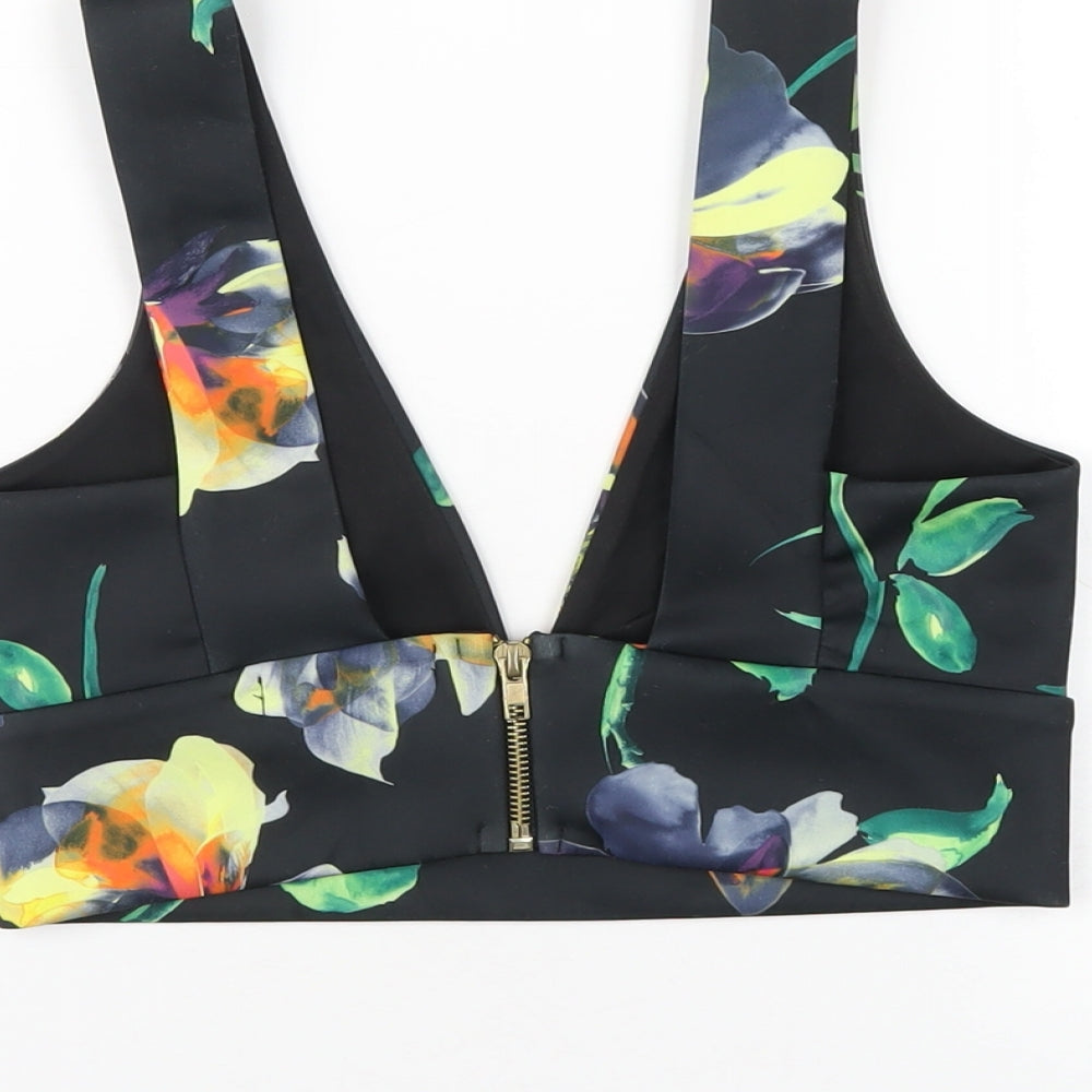 Missguided Womens Multicoloured Floral Polyester Cropped T-Shirt Size 8 V-Neck