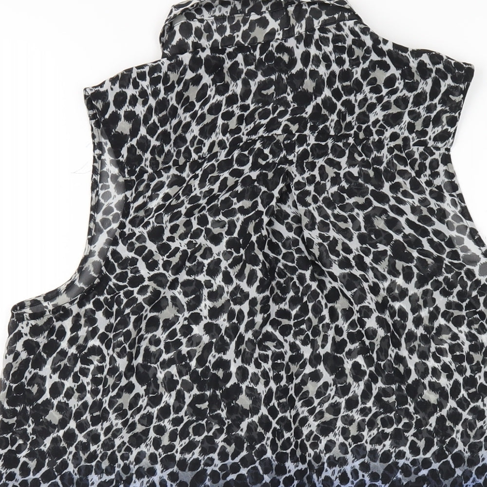 H&M Womens Multicoloured Animal Print Polyester Basic Button-Up Size 8 Collared