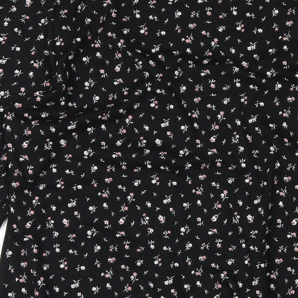 H&M Womens Black Floral Polyester A-Line Size 2XL Square Neck Pullover