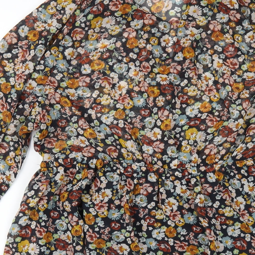 Zara Womens Multicoloured Floral Polyester A-Line Size M V-Neck Pullover