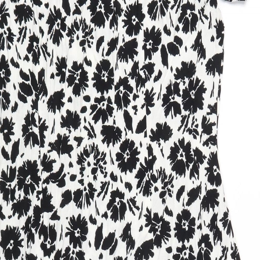Marks & Spencer Womens White Floral Viscose A-Line Size 10 Round Neck Zip