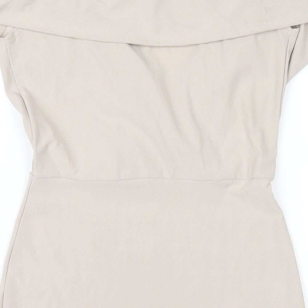 Missguided Womens Beige Polyester Bodycon Size 10 Off the Shoulder Pullover