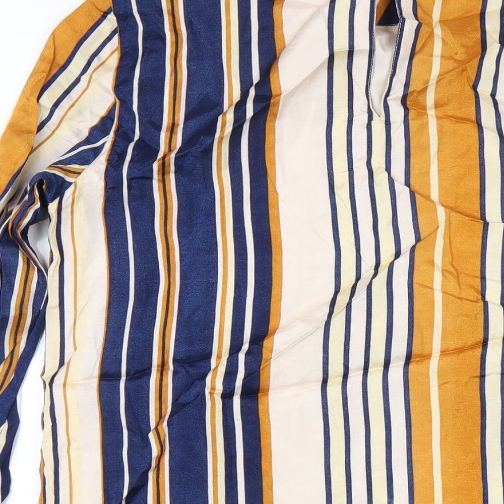VILA Womens Multicoloured Striped Polyester A-Line Size M Mock Neck Button