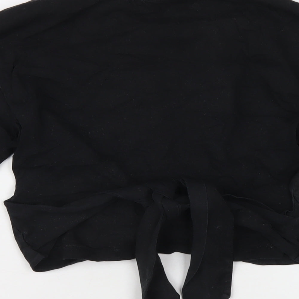 Topshop Womens Black Cotton Cropped T-Shirt Size 8 Round Neck