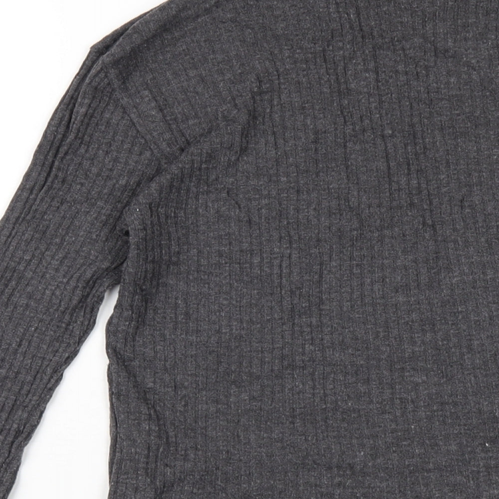 Topshop Womens Grey Polyester Basic T-Shirt Size 8 Mock Neck