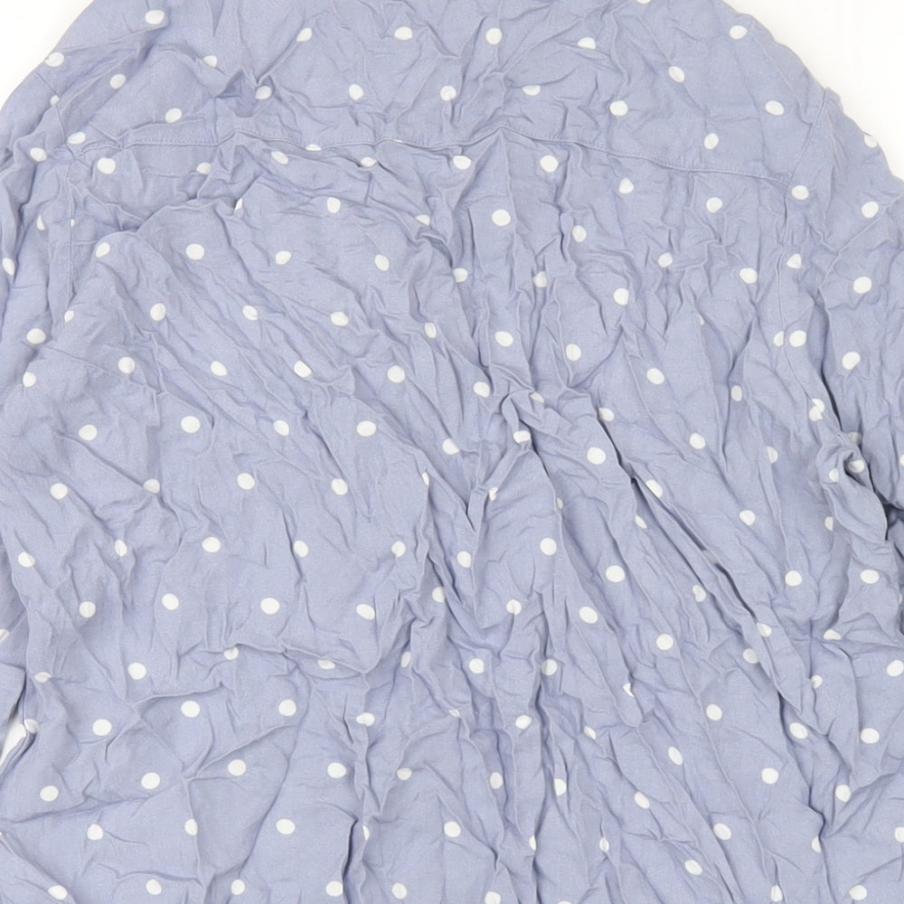 H&M Womens Blue Polka Dot Viscose Basic Button-Up Size 8 Collared