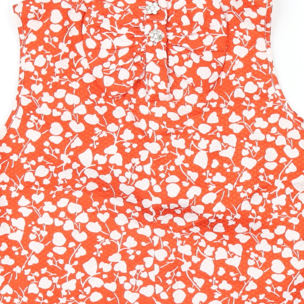 River Island Womens Red Geometric Polyester Basic T-Shirt Size 10 Round Neck