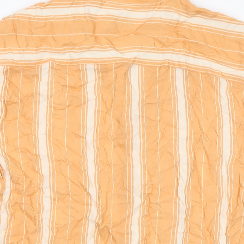 Next Mens Orange Striped Viscose Button-Up Size S Collared Button