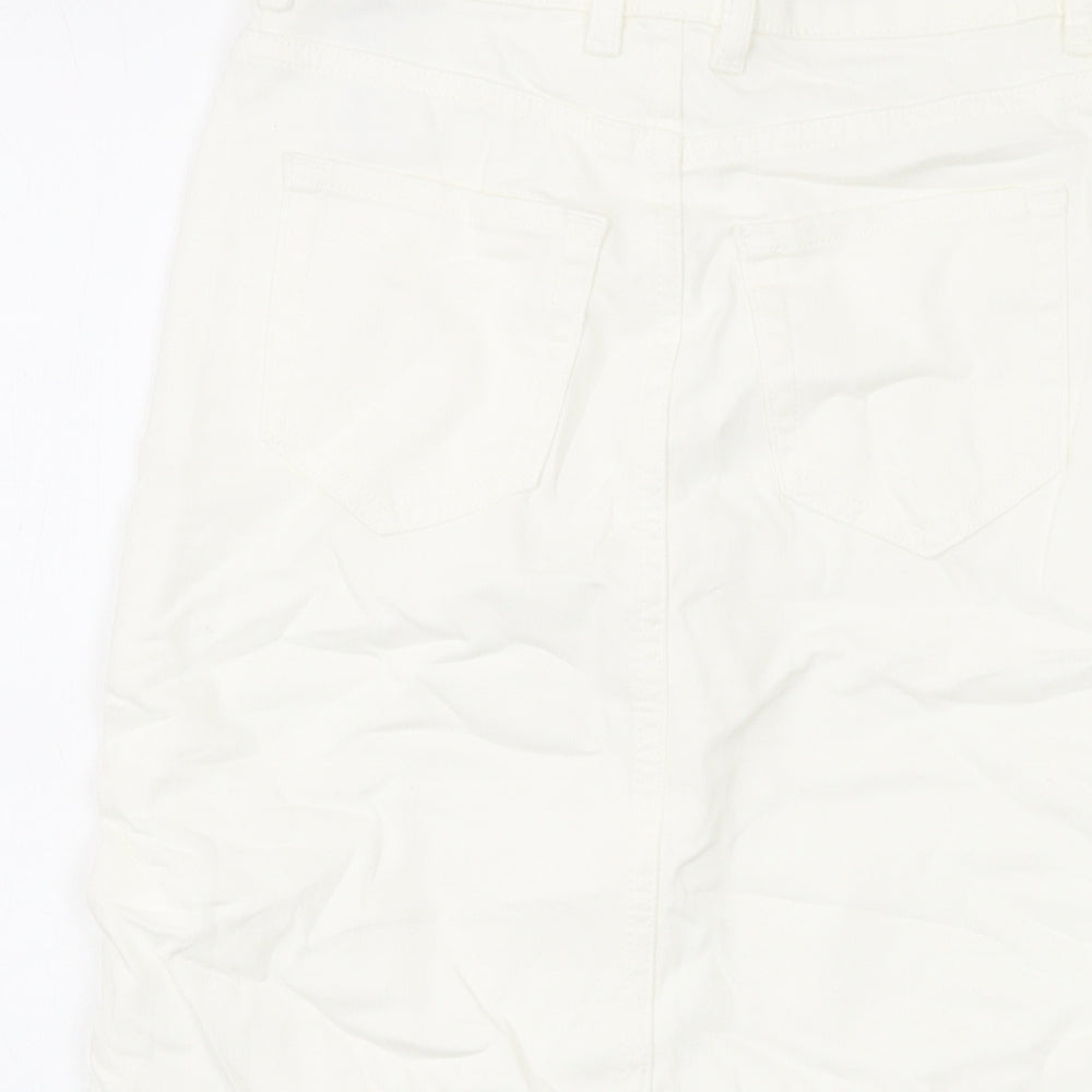 Marks & Spencer Womens Ivory Cotton A-Line Skirt Size 6 Button