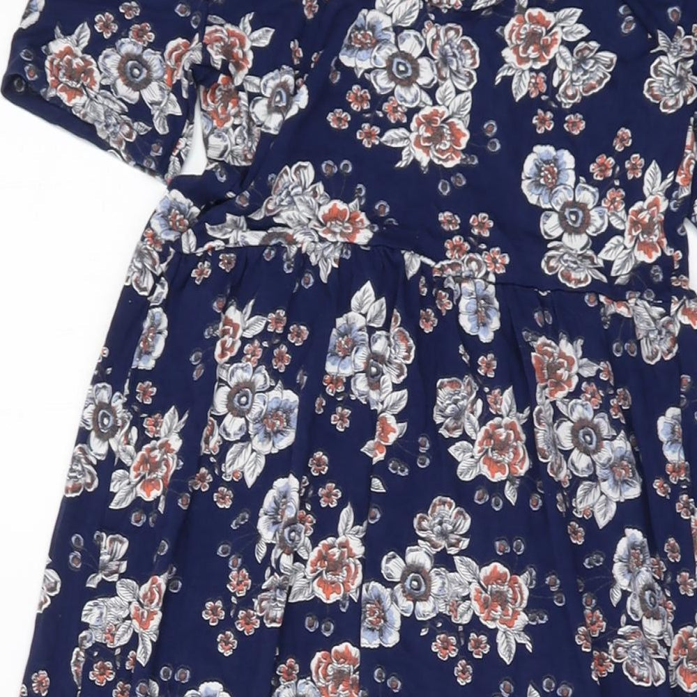 Dorothy Perkins Womens Blue Floral Viscose A-Line Size 6 Round Neck Pullover
