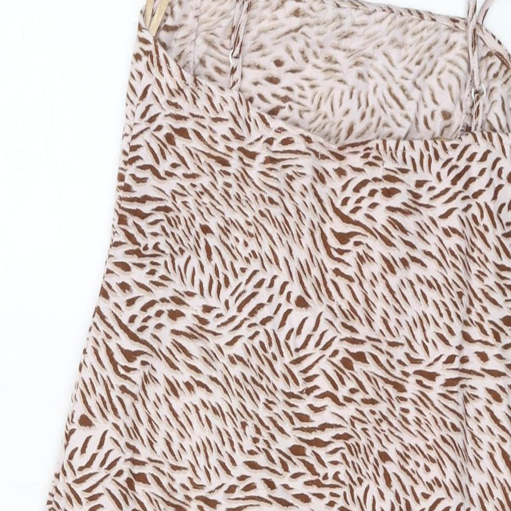 Motel Womens Pink Animal Print Cotton Basic Tank Size M Square Neck