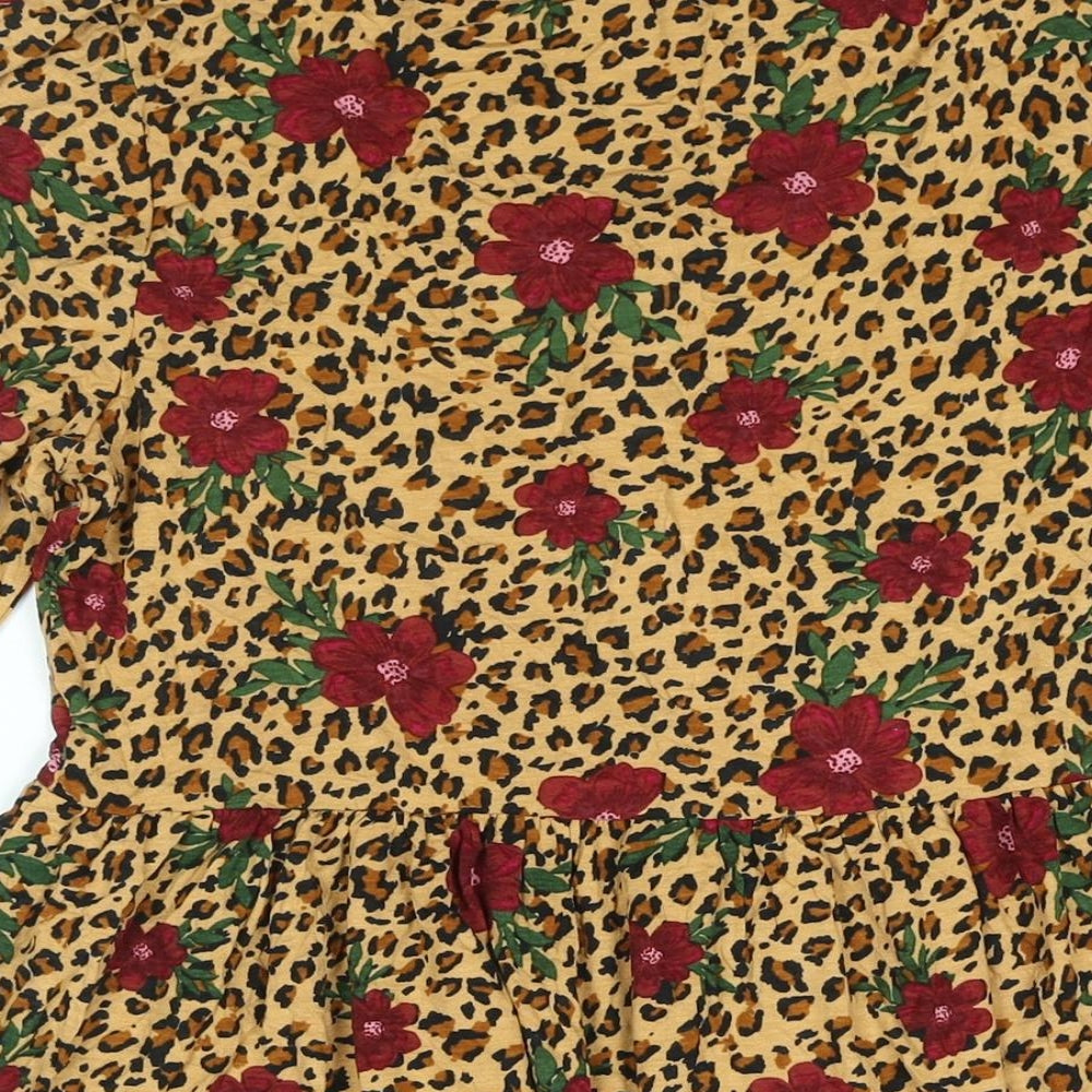 Simply Be Womens Multicoloured Geometric Viscose Tunic Blouse Size 12 Scoop Neck - Leopard Floral Print Smocked
