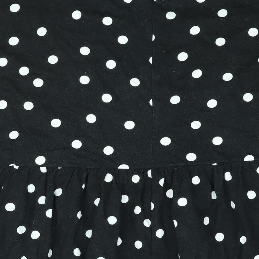 ASOS Womens Black Polka Dot Cotton Shift Size 14 Round Neck Pullover - Smocked