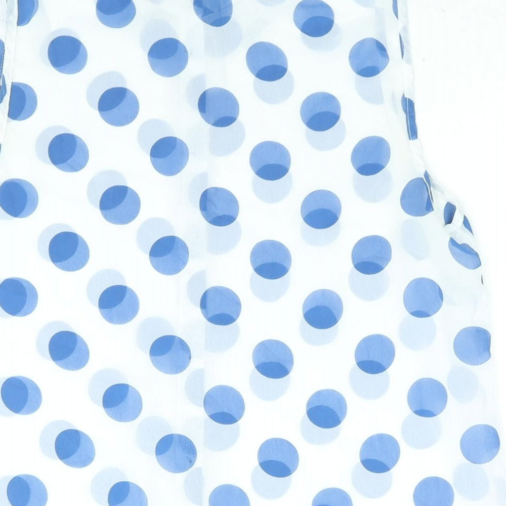 Roman Womens Blue Polka Dot Polyester Basic Blouse Size 10 Collared