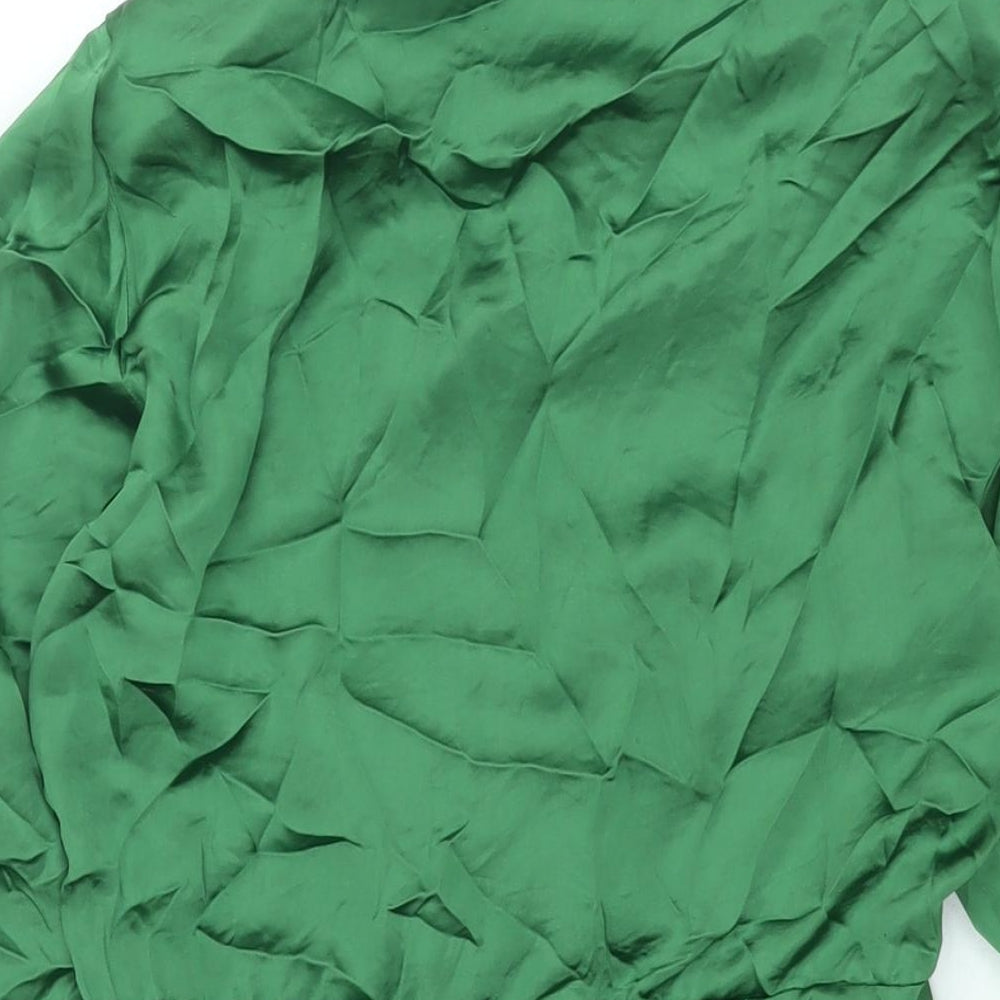 Zara Womens Green Polyester Shirt Dress Size S Collared Zip - Rouched Button