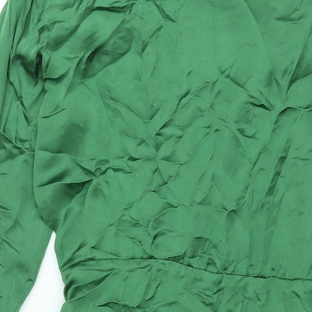 Zara Womens Green Polyester Shirt Dress Size S Collared Zip - Rouched Button