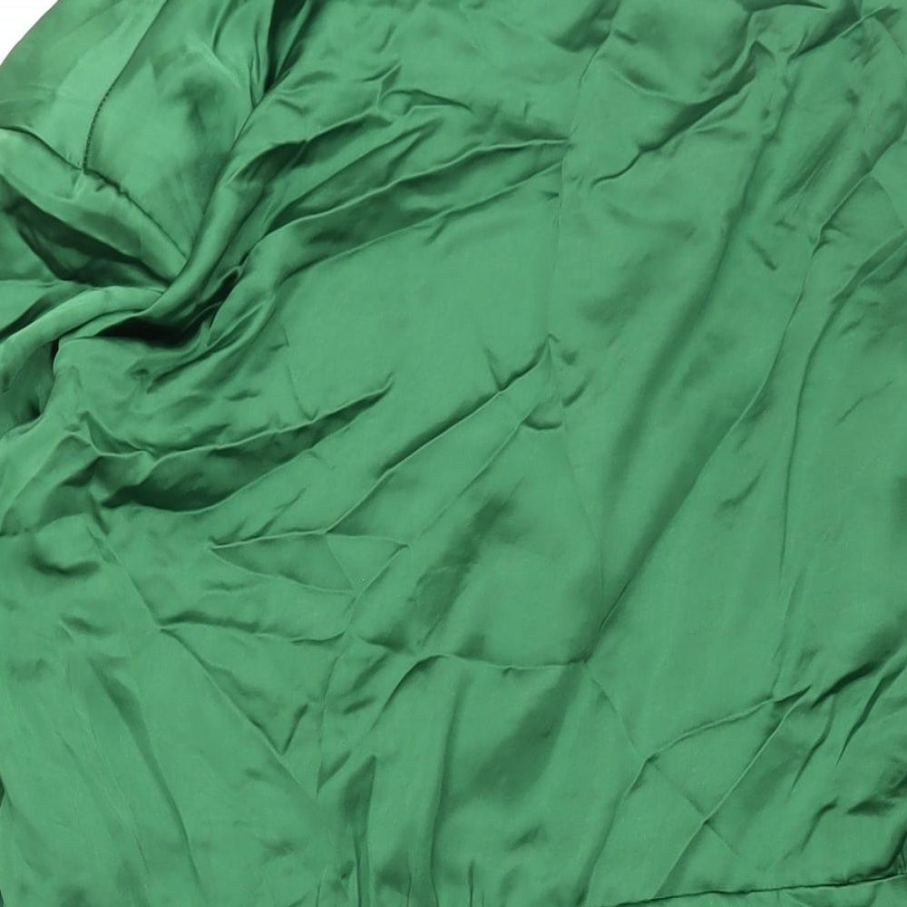 Zara Womens Green Polyester Shirt Dress Size XL Collared Zip - Rouched Button