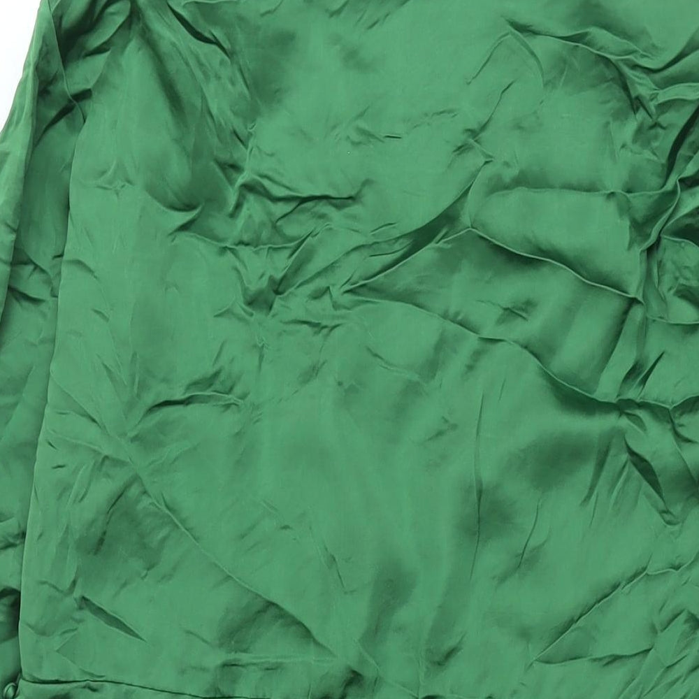 Zara Womens Green Polyester Shift Size XL Collared Zip - Rouched Button