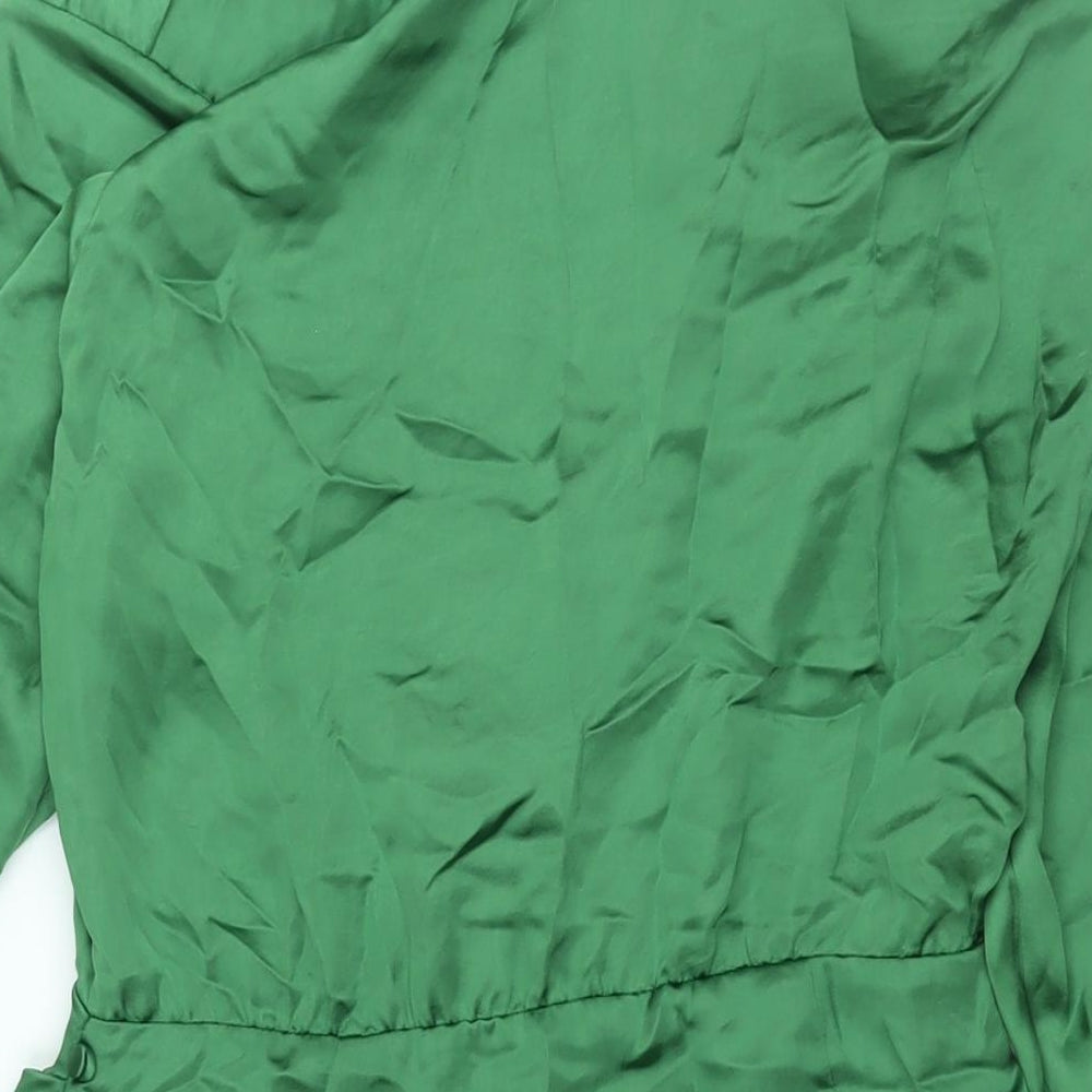 Zara Womens Green Polyester Shirt Dress Size S Collared Zip - Rouched Button