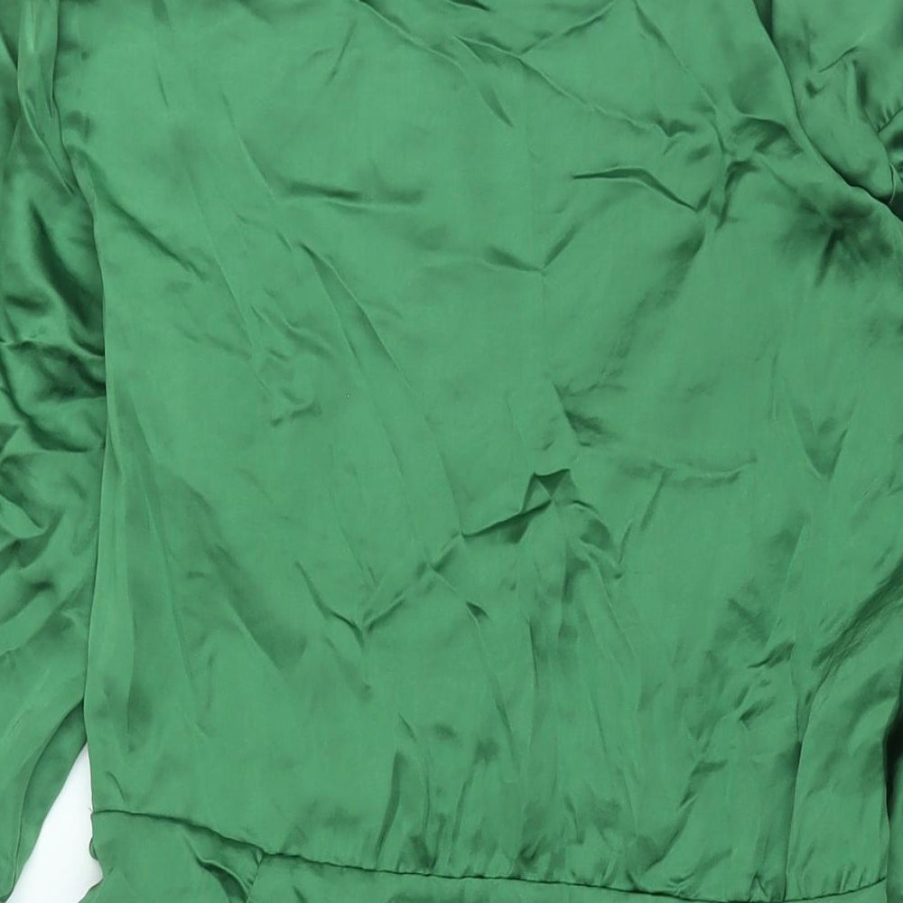 Zara Womens Green Polyester Shirt Dress Size M Collared Zip - Rouched Button
