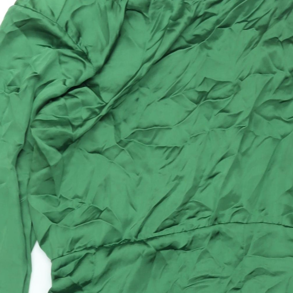 Zara Womens Green Polyester Shirt Dress Size L Collared Zip - Rouched Button