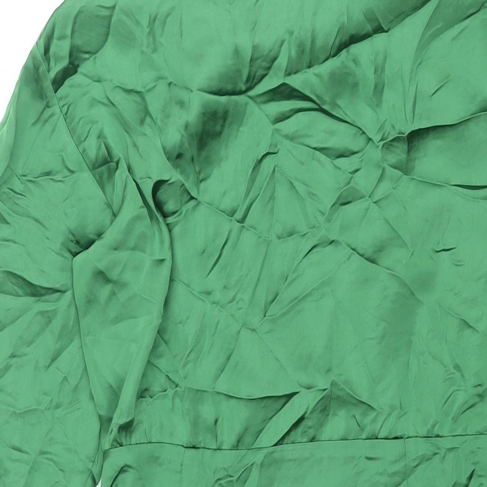 Zara Womens Green Polyester Shirt Dress Size S Collared Zip - Rouched Button