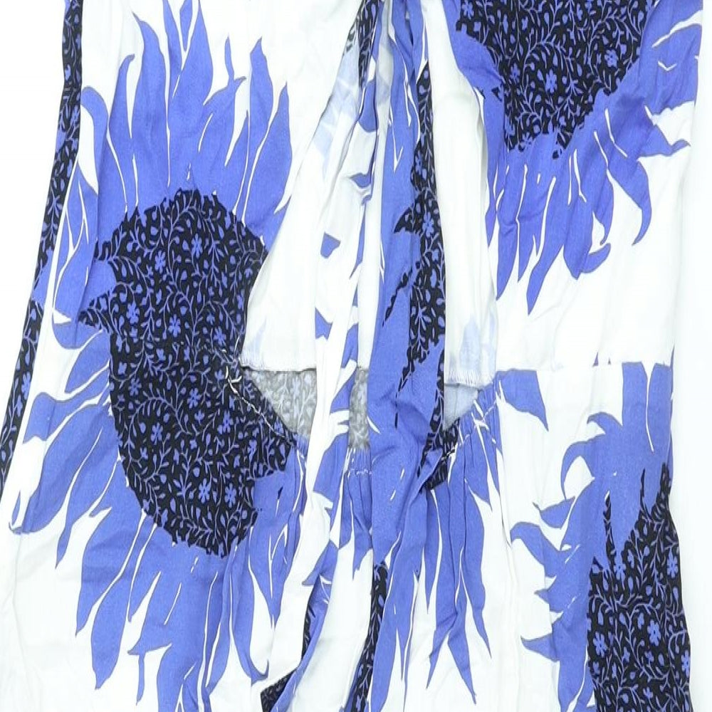 Warehouse Womens Blue Floral Viscose Shift Size 12 Round Neck Tie