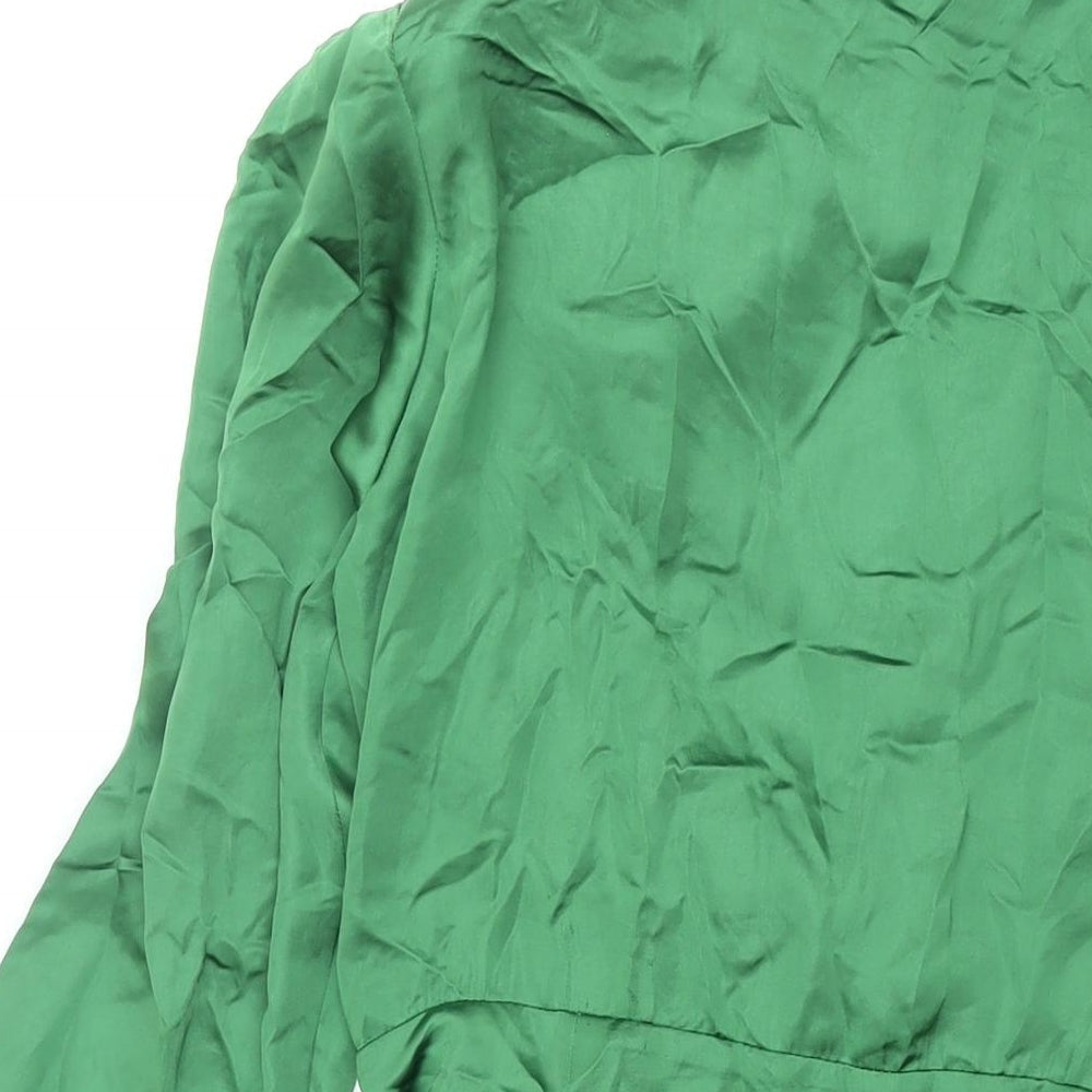 Zara Womens Green Polyester Shirt Dress Size M Collared Zip - Rouched Button