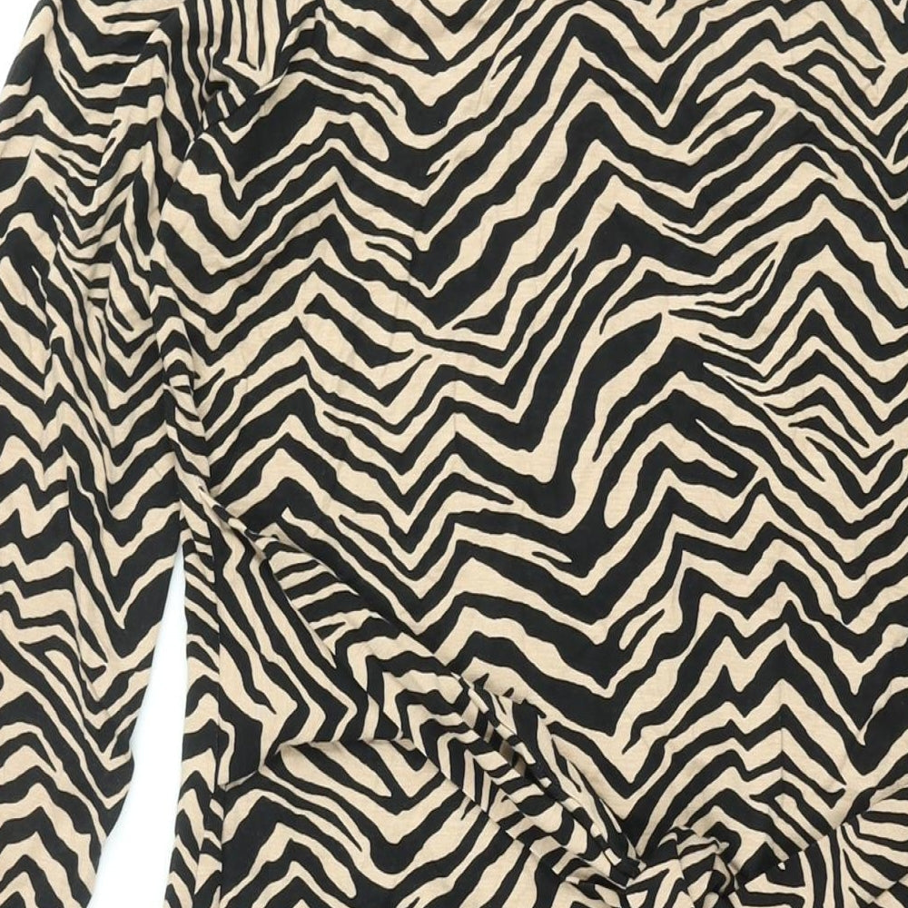 Marks & Spencer Womens Black Geometric Viscose Shift Size 16 V-Neck Pullover - Belted