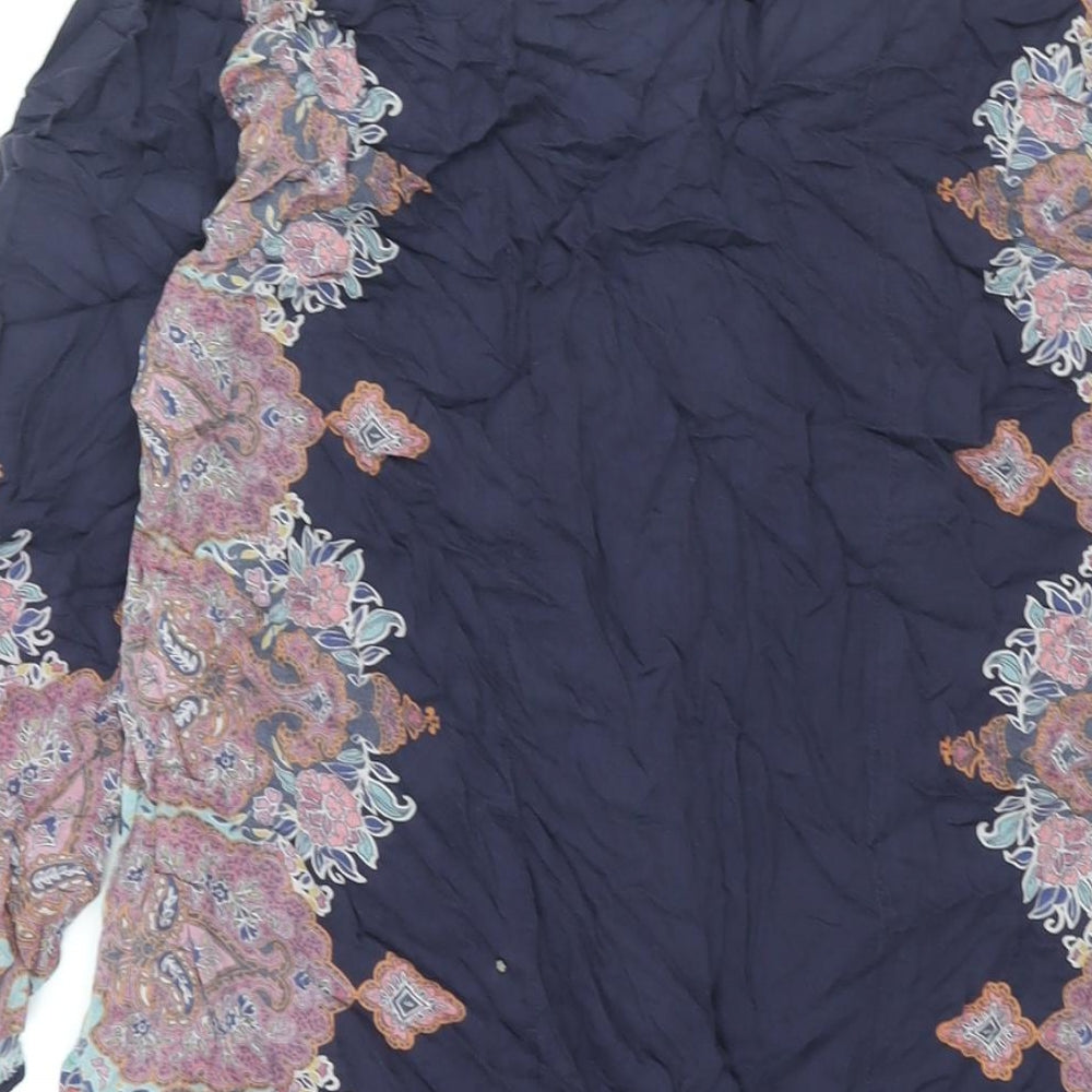Indigo Womens Blue Modal Shift Size 12 Round Neck Button - Geometric Print