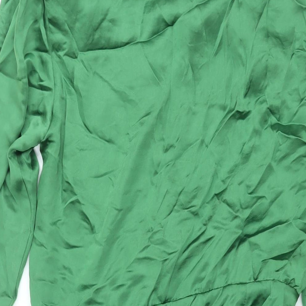 Zara Womens Green Polyester Shirt Dress Size M Collared Zip - Rouched Button