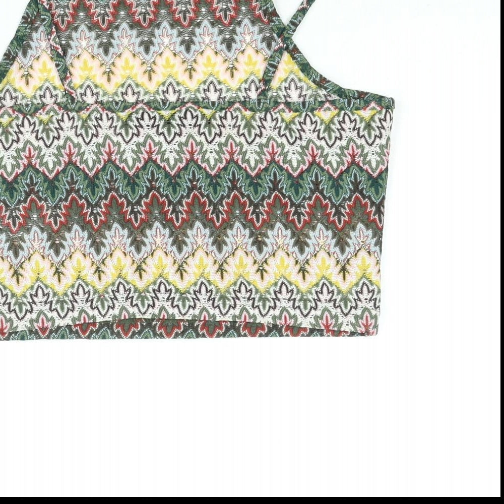 Topshop Womens Multicoloured Geometric Polyester Cropped Blouse Size 10 Scoop Neck