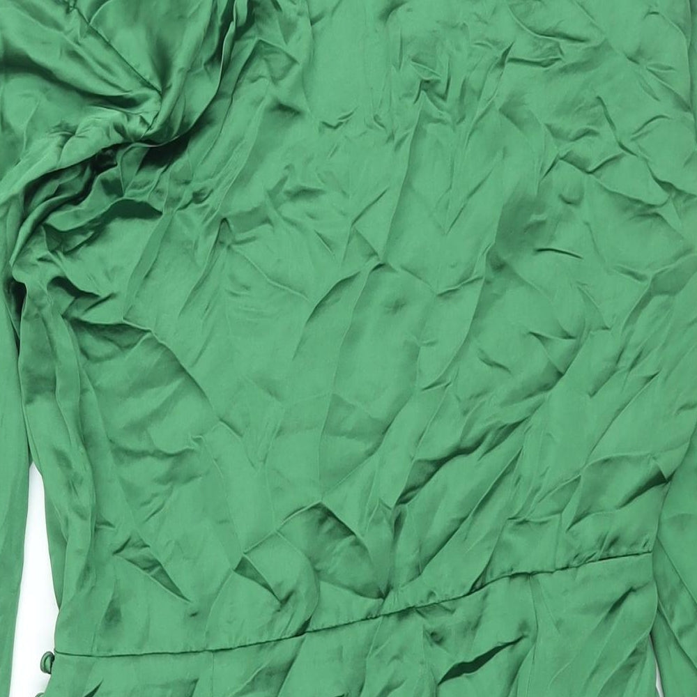 Zara Womens Green Polyester Shirt Dress Size S Collared Zip - Rouched Button