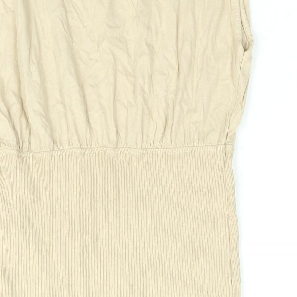 Bershka Womens Beige Cotton Shift Size L Round Neck Pullover