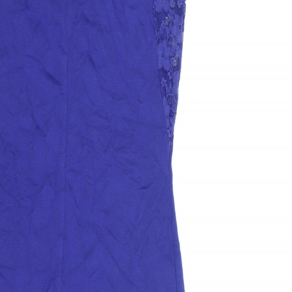 Divided by H&M Womens Blue Viscose Bodycon Size 6 Round Neck Button - Lace Detail