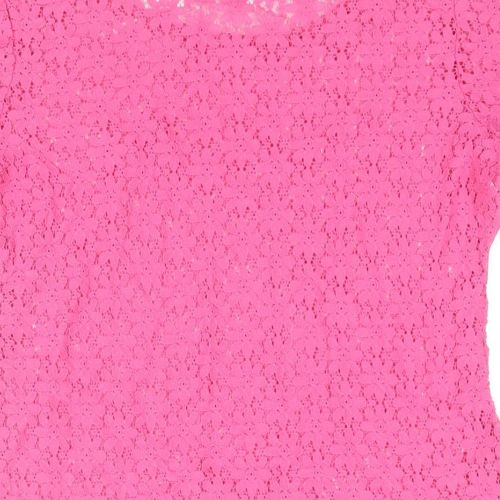 NEXT Womens Pink Polyester Basic Blouse Size 10 Round Neck
