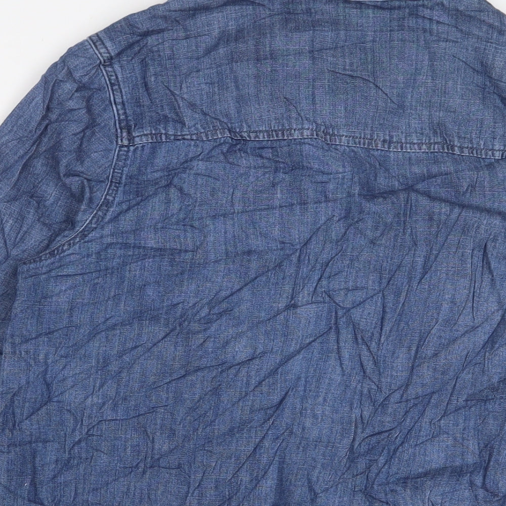 Marks & Spencer Womens Blue Cotton Basic Button-Up Size 10 Crew Neck