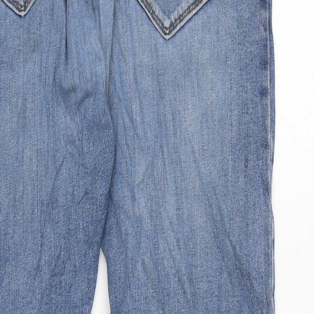 Marks & Spencer Mens Blue Herringbone Cotton Blend Straight Jeans Size 36 in L26 in Regular Zip