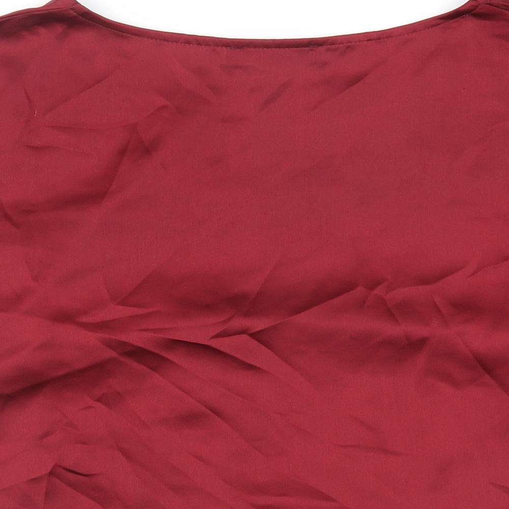 Missguided Womens Red Polyester Basic Blouse Size 12 Boat Neck - Tie Front