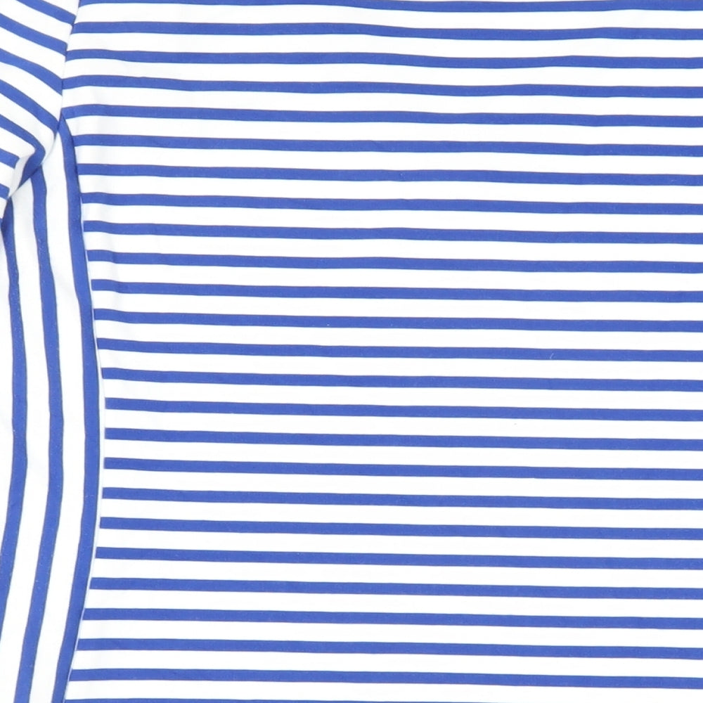 Yest Womens Blue Striped Polyester Mini Size 14 V-Neck Pullover