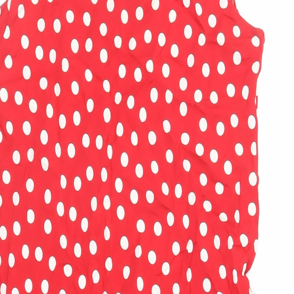 Marks & Spencer Womens Red Polka Dot Viscose A-Line Size 8 Round Neck Button