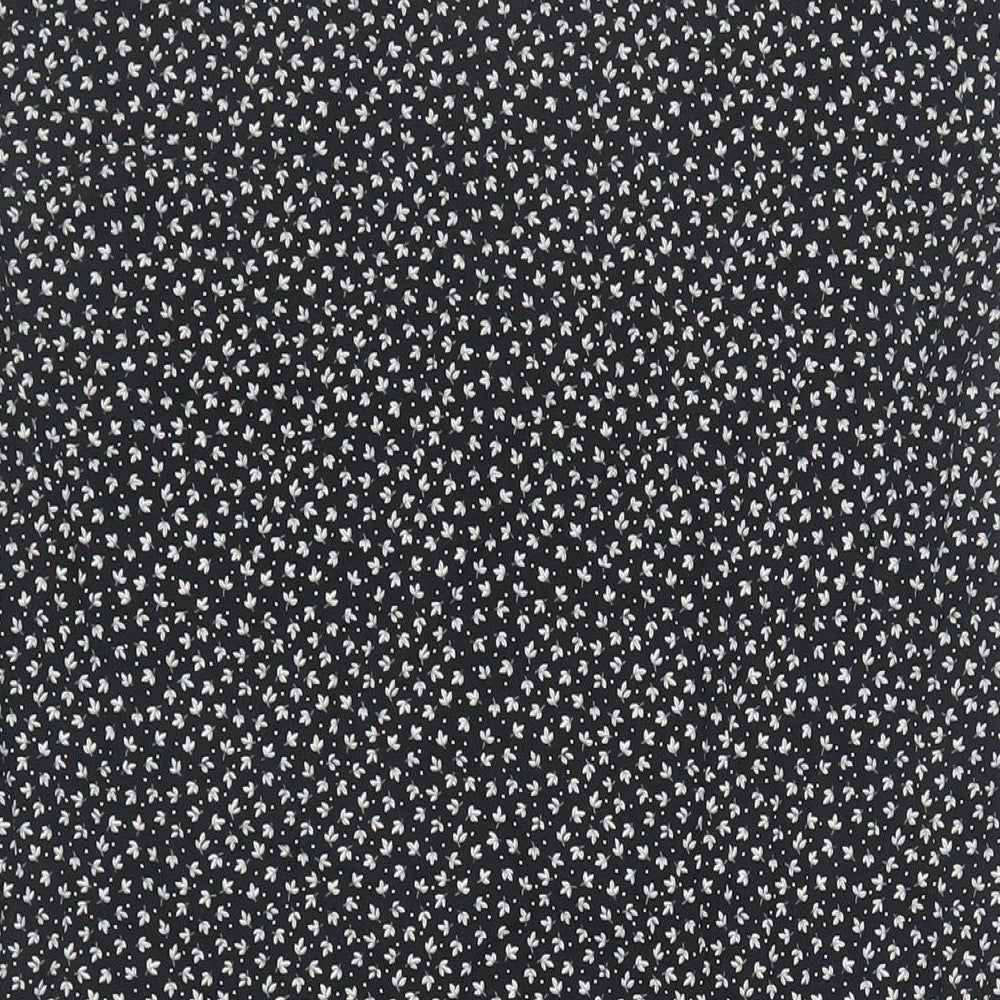 H&M Womens Black Floral Viscose A-Line Size 4 V-Neck Button