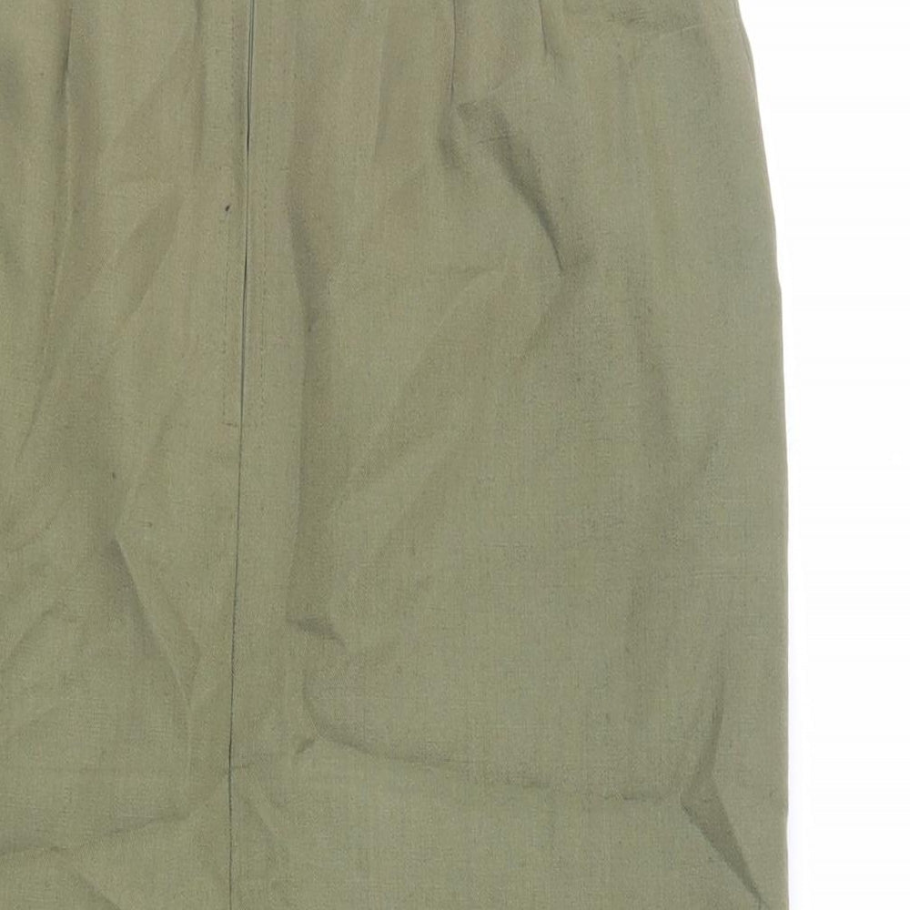 St Michael Womens Green Linen Straight & Pencil Skirt Size 14 Zip - Vintage