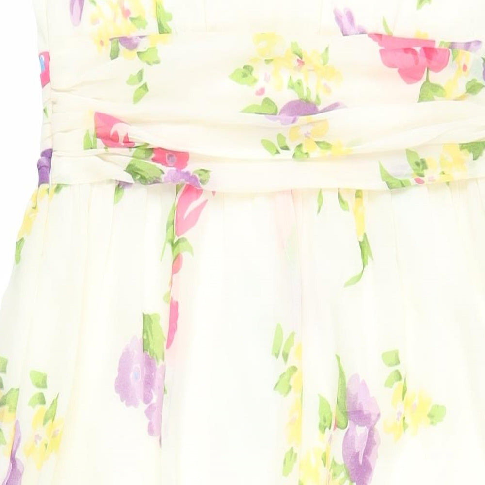 Pomodoro Womens Ivory Floral Polyester Fit & Flare Size 12 V-Neck Zip - Lined