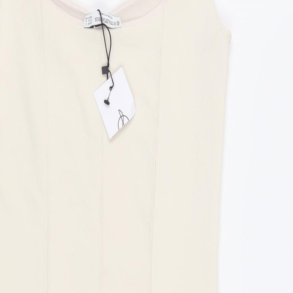 Stradivarius Womens Ivory Polyester Tank Dress Size S Scoop Neck Pullover - Ribbed