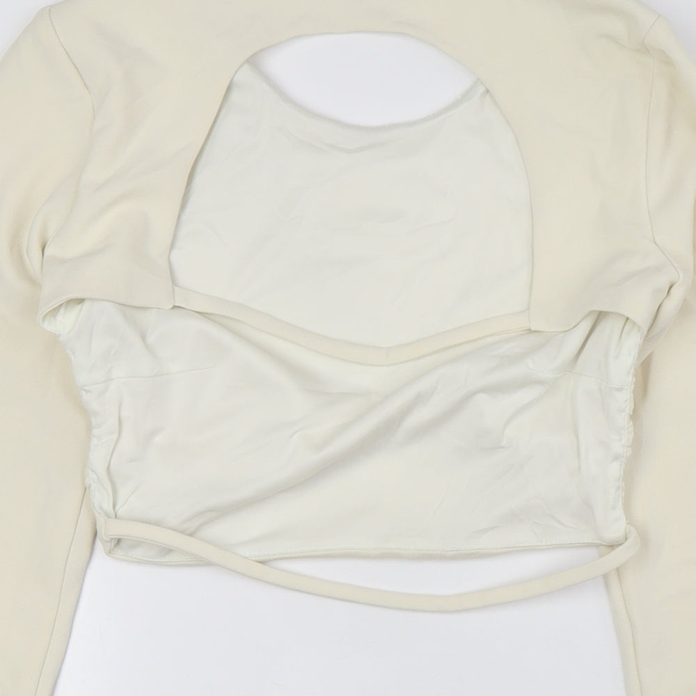Zara Womens Ivory Polyester Cropped Button-Up Size M Round Neck - Backless