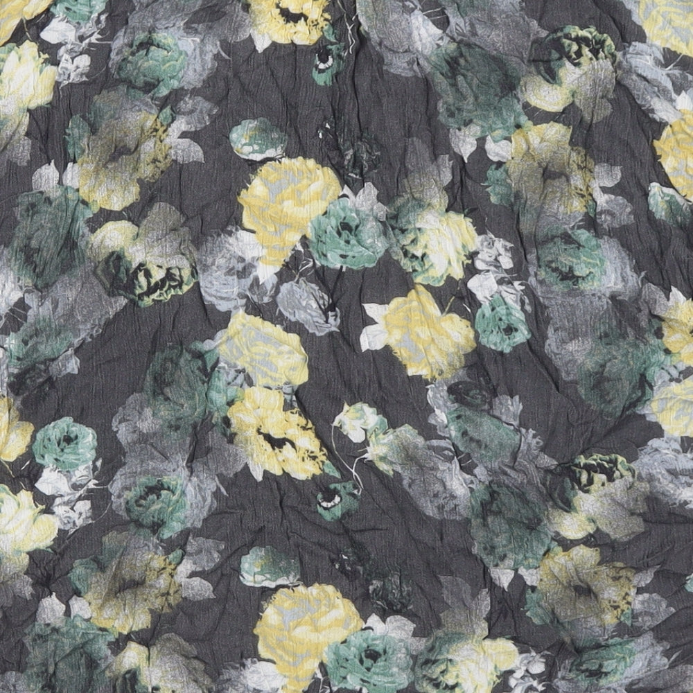 NEXT Womens Grey Floral Viscose Basic Button-Up Size 18 V-Neck