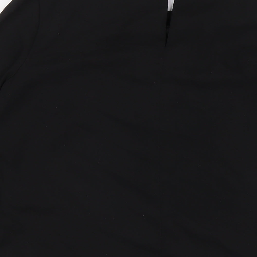 H&M Womens Black Polyester Basic Button-Up Size 6 Round Neck - Embellished Collar