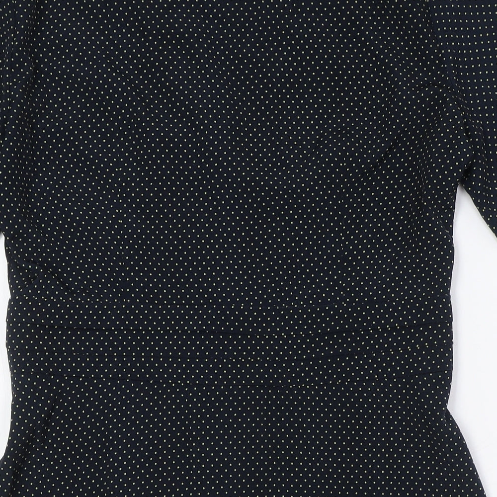 Topshop Womens Black Plaid Polyester A-Line Size 10 V-Neck Button
