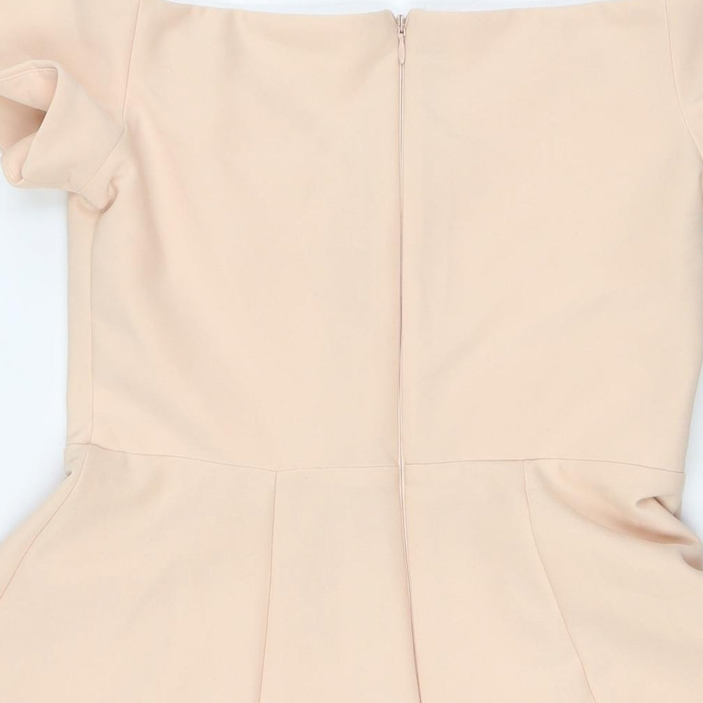 River Island Womens Orange Polyester A-Line Size 12 Off the Shoulder Zip